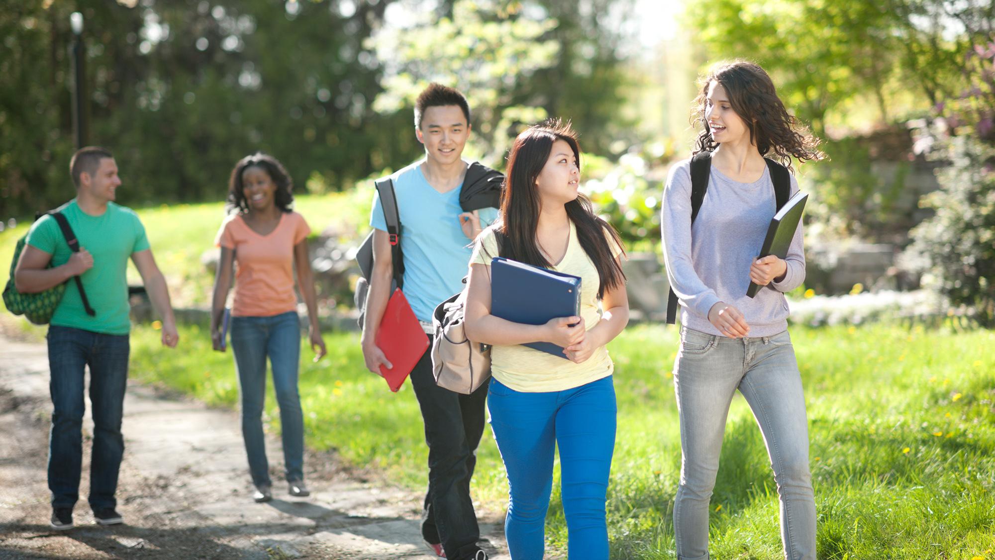 College student walk public photos