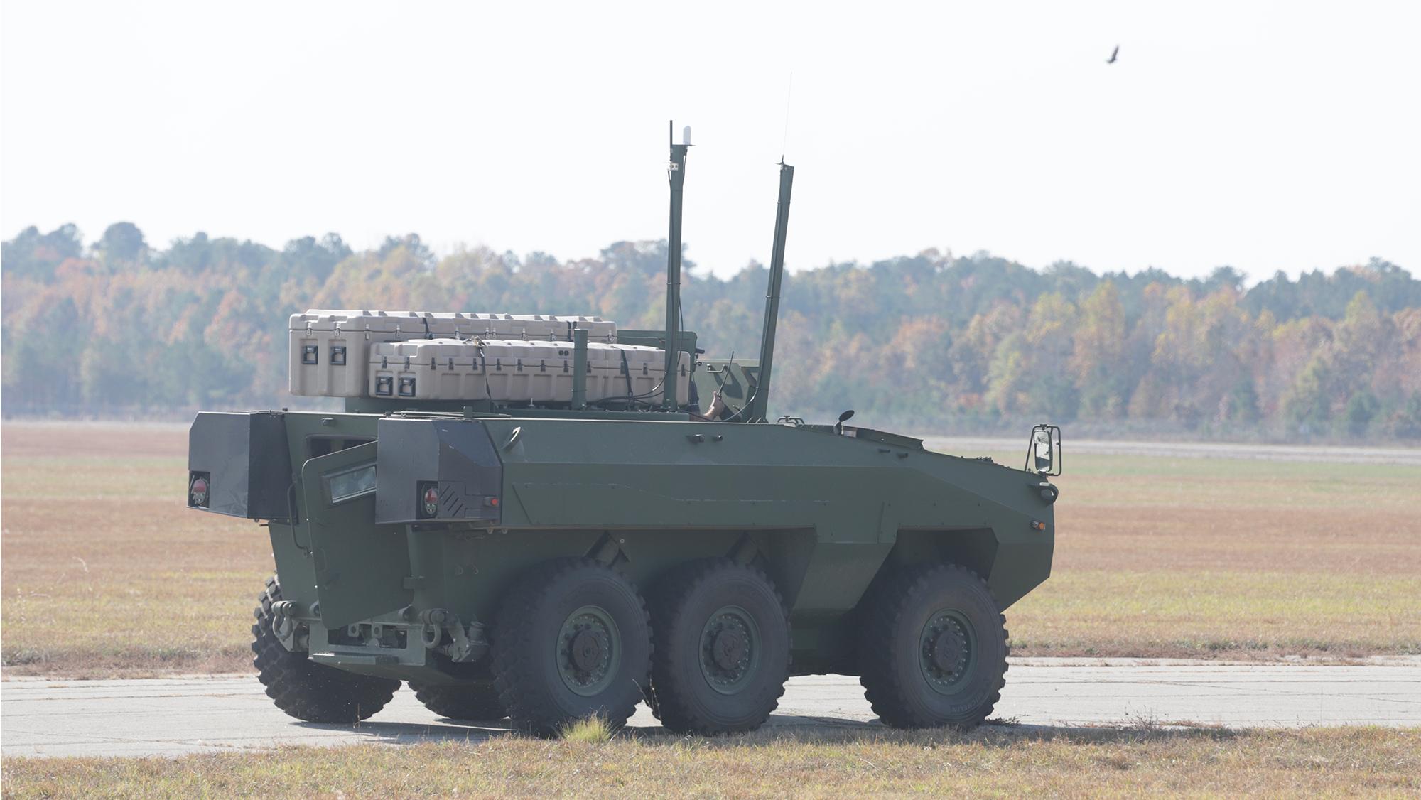 Cottonmouth ARV alpha prototype vehicle maintains control of Aerosonde UAS while on the move